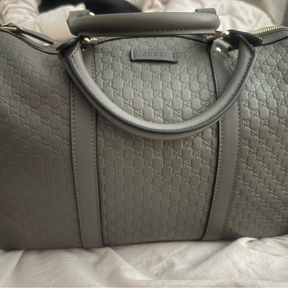 Gucci Charcoal Embossed Leather Satchel
